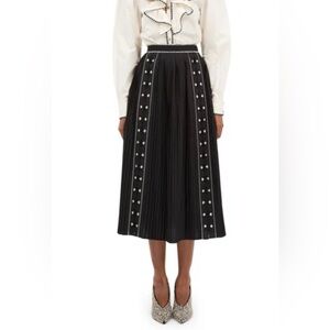 ULLA JOHNSON Sabina pleated embroidered cotton-poplin midi skirt